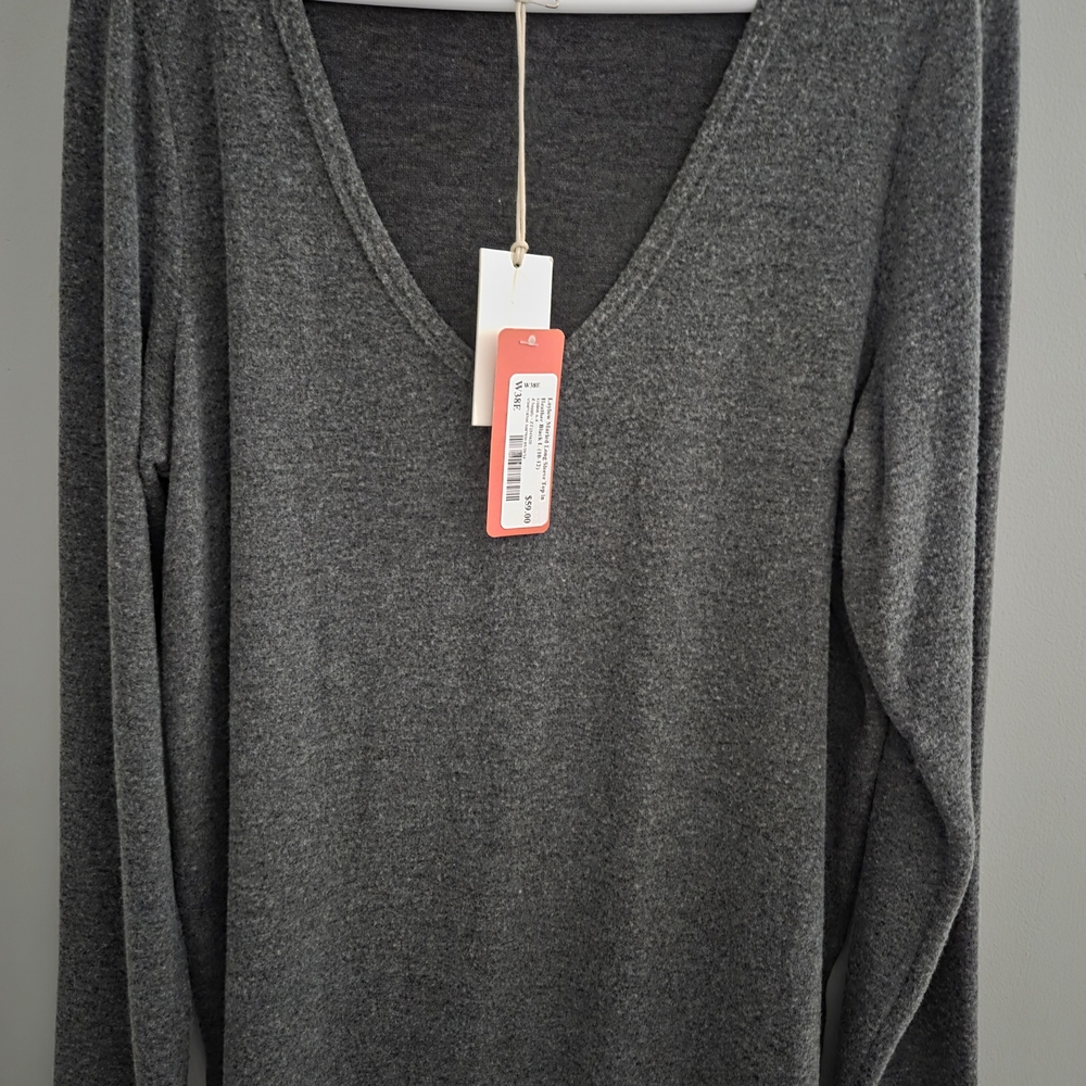 Z Supply Charcoal Long Sleeve V-Neck Top